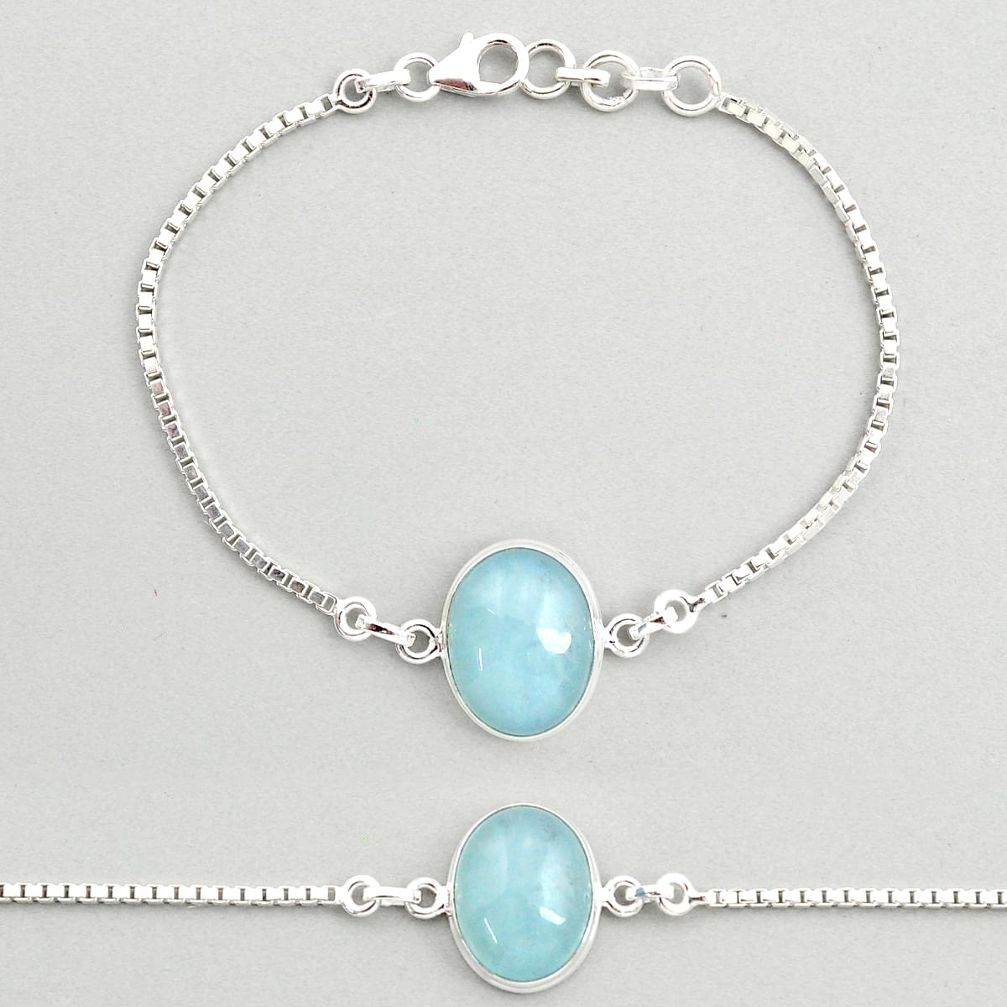 11.48cts tennis sea life natural blue aquamarine oval 925 sterling silver bracelet u25748