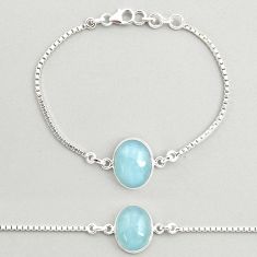 11.48cts tennis natural blue aquamarine oval 925 sterling silver bracelet u25748