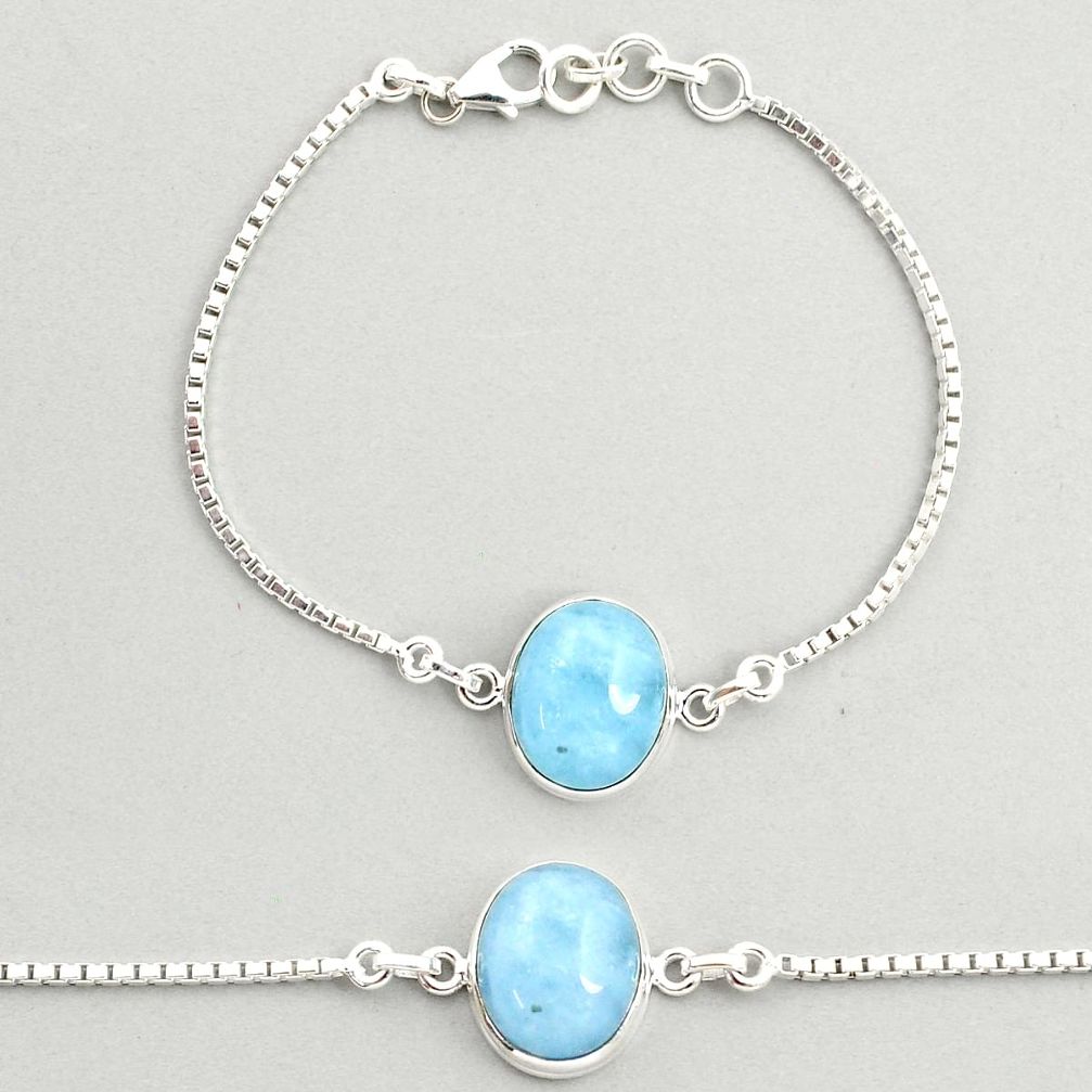 9.93cts tennis natural blue aquamarine oval 925 sterling silver bracelet u25749