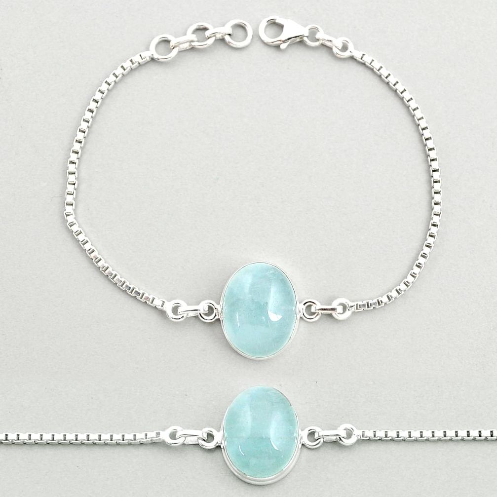 12.04cts tennis sea life natural blue aquamarine oval 925 sterling silver bracelet u25755