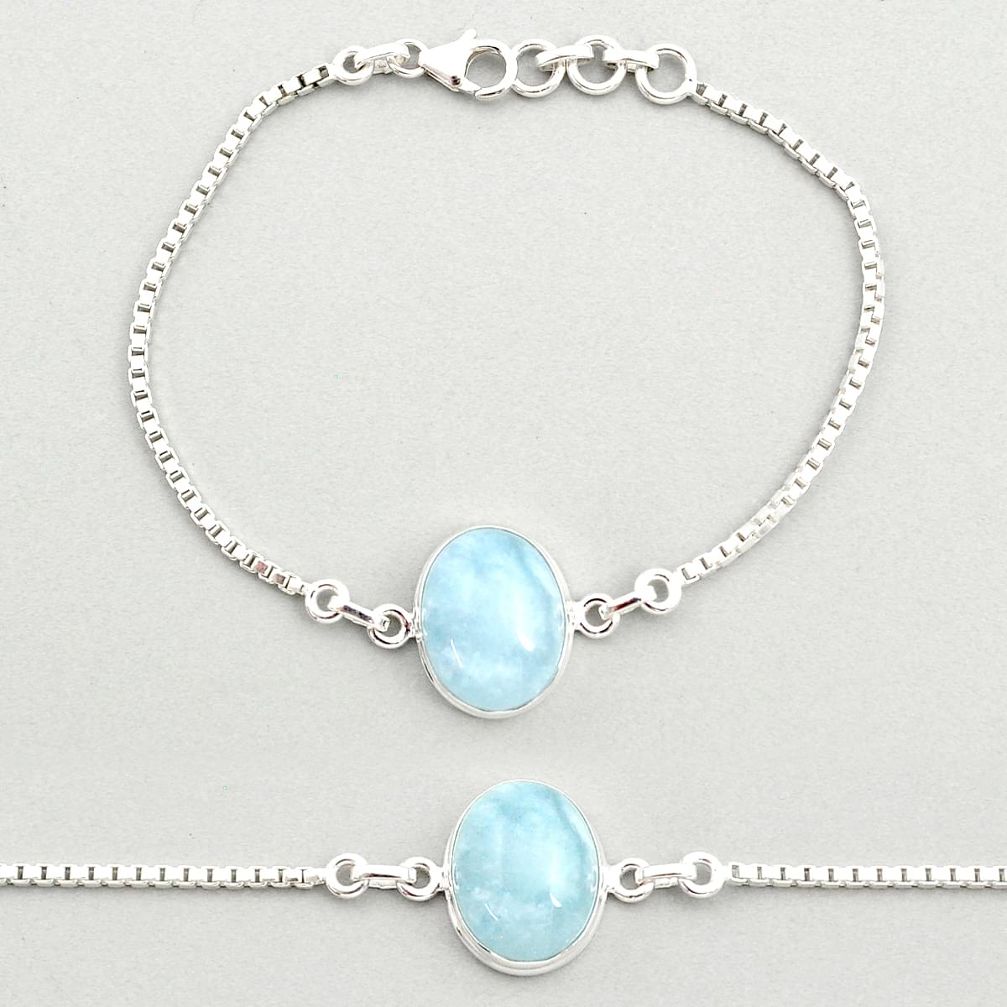 10.54cts tennis sea life natural blue aquamarine oval 925 sterling silver bracelet u25758