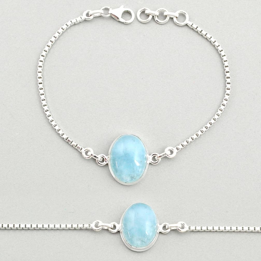 10.88cts tennis sea life natural blue aquamarine oval 925 sterling silver bracelet u25760