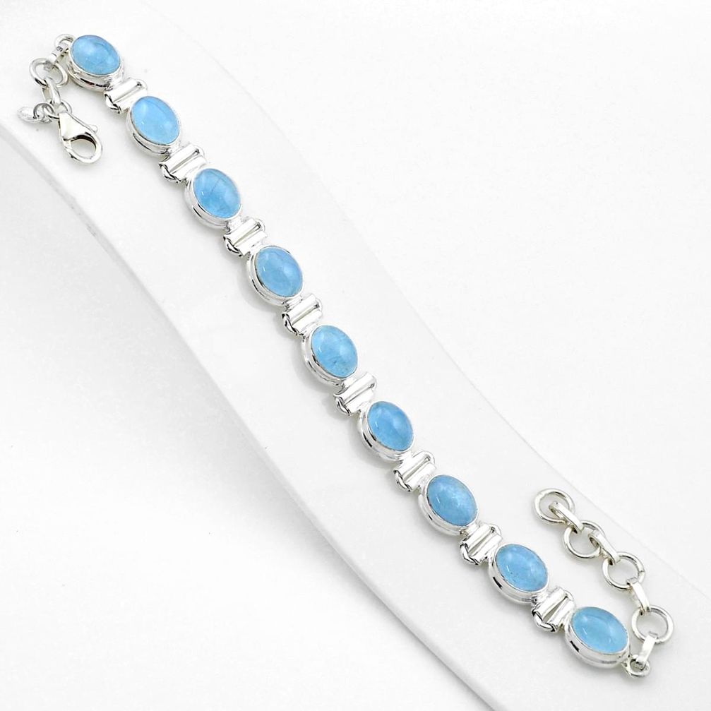 29.85cts tennis natural blue aquamarine oval 925 sterling silver bracelet u29747