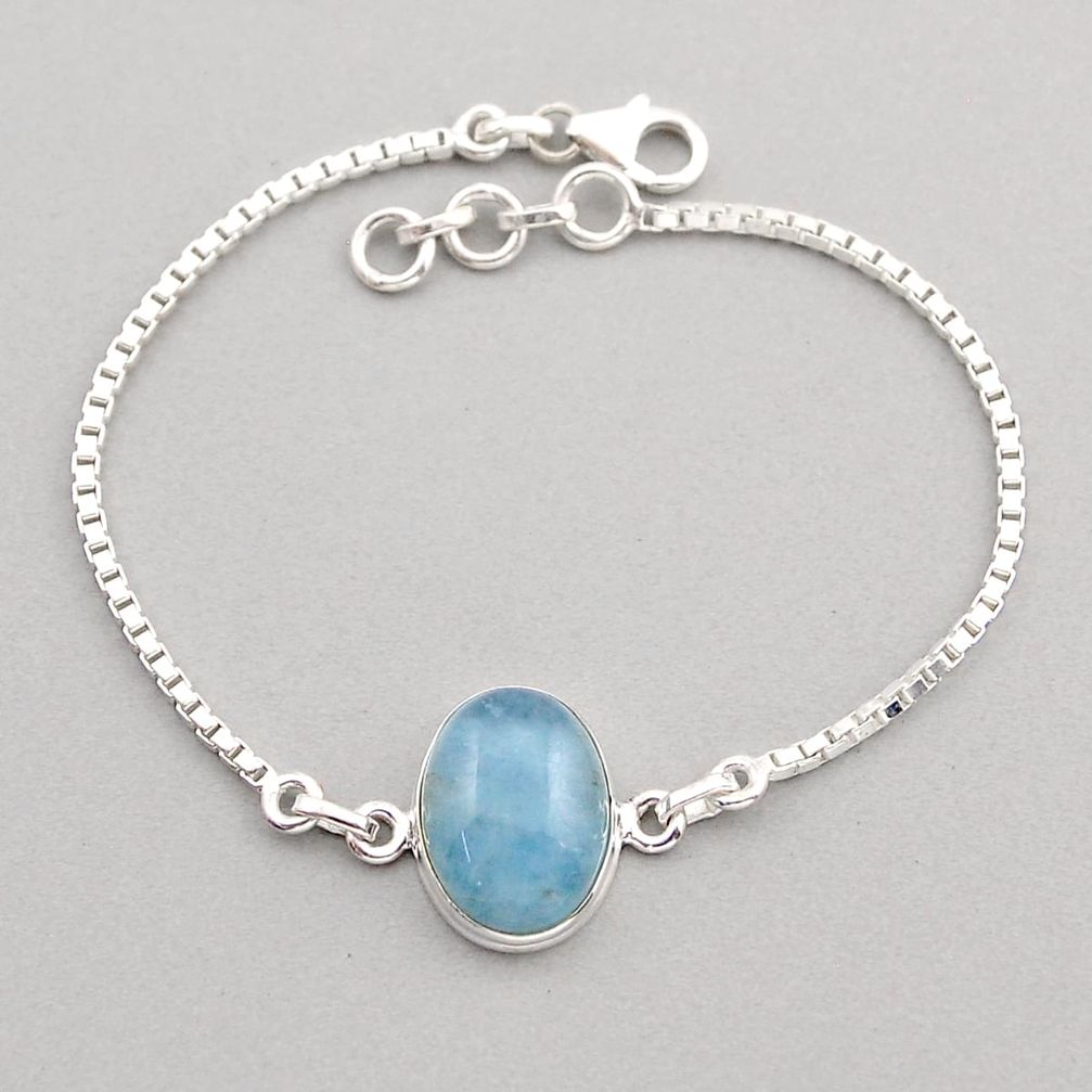 10.71cts tennis natural blue aquamarine oval 925 sterling silver bracelet y96234
