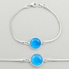 14.53cts tennis natural blue chalcedony oval 925 sterling silver bracelet u24940