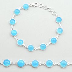 28.11cts tennis natural blue chalcedony round sterling silver bracelet u51692