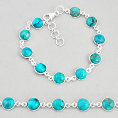 22.09cts tennis natural blue chrysocolla 925 sterling silver bracelet y76981
