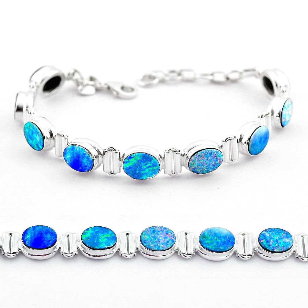 19.51cts tennis natural blue doublet opal australian 925 silver bracelet t45341