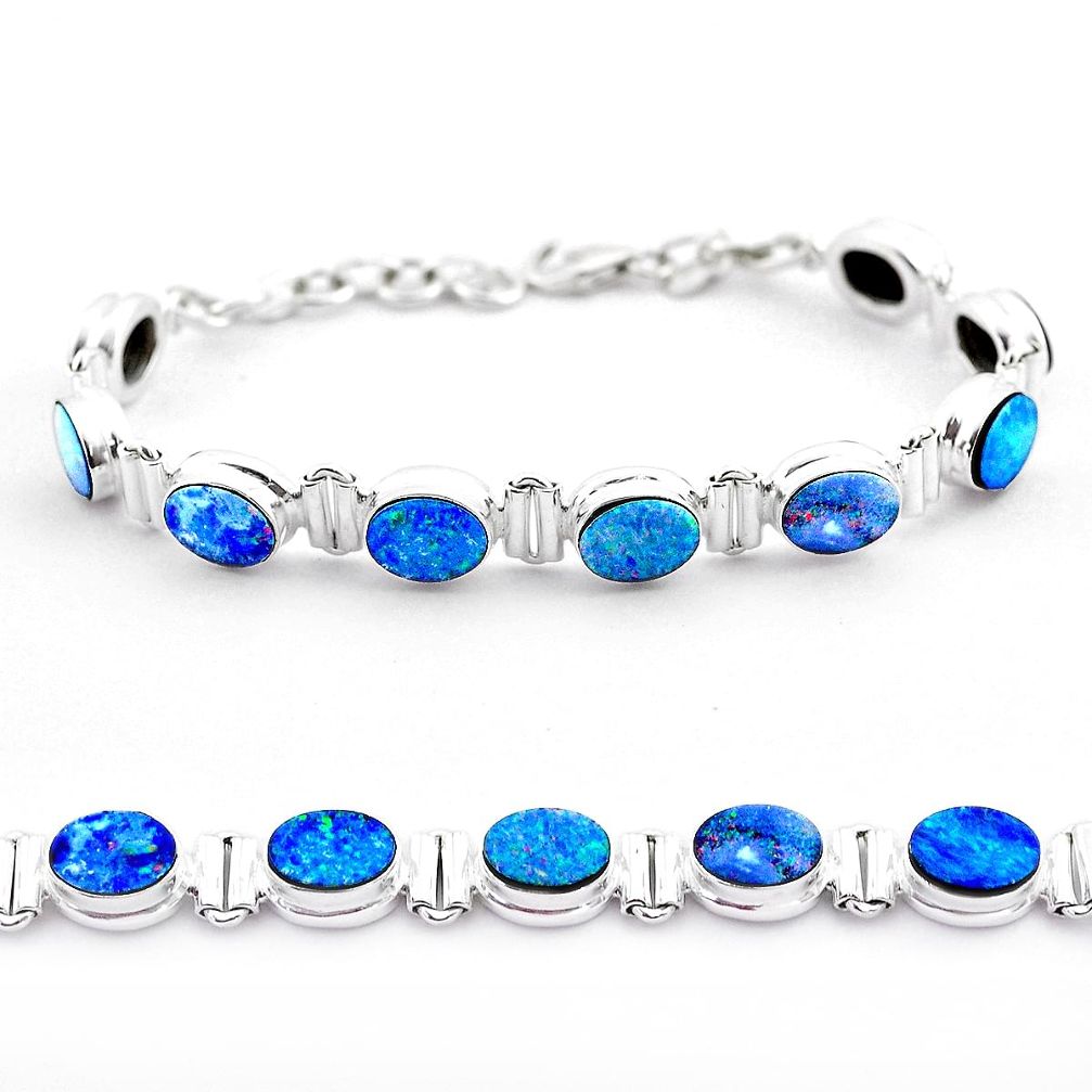 19.24cts tennis natural blue doublet opal australian 925 silver bracelet t45342