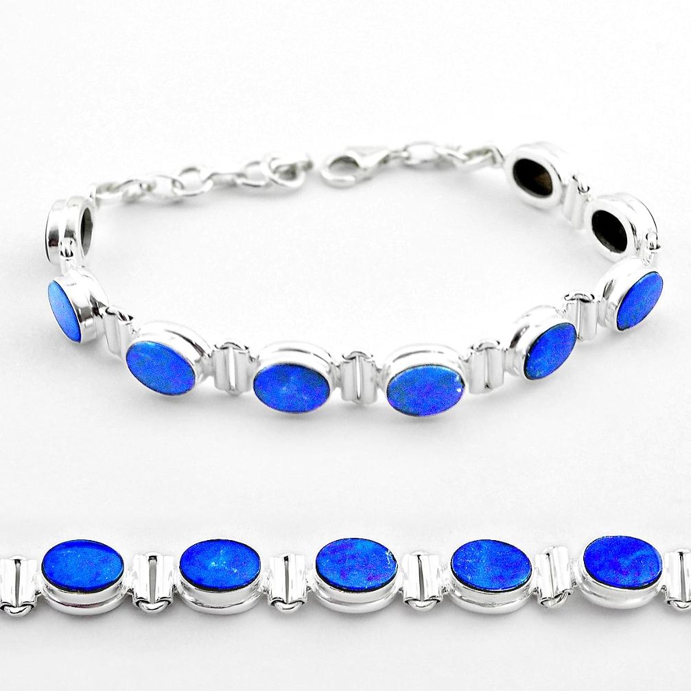 19.76cts tennis natural blue doublet opal australian 925 silver bracelet t45346