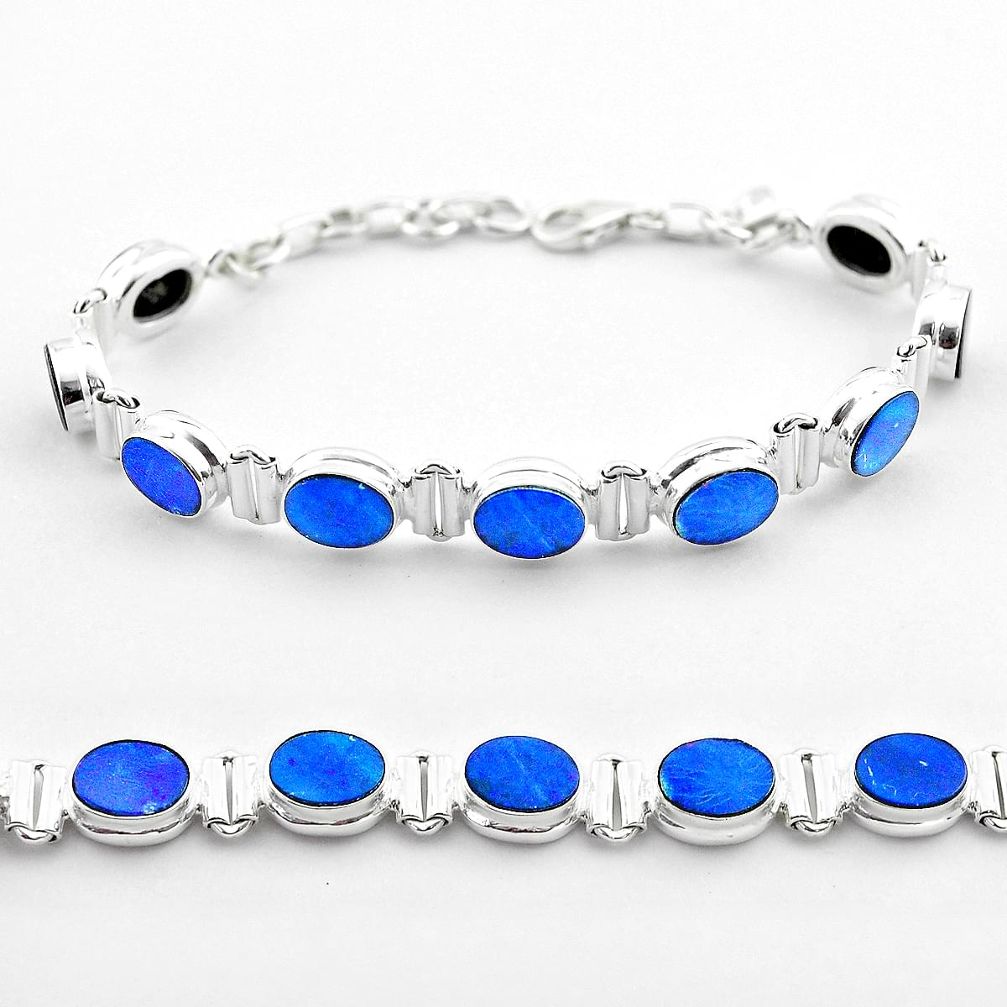 19.24cts tennis natural blue doublet opal australian 925 silver bracelet t45348