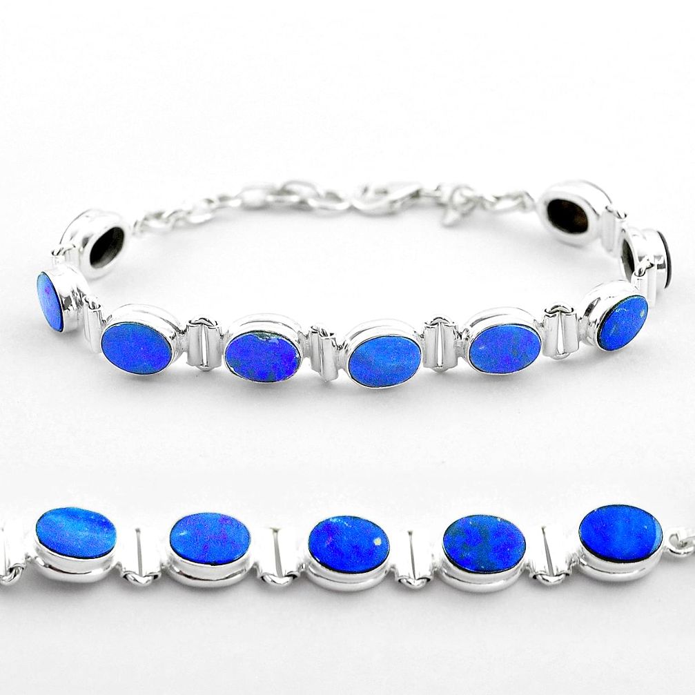 19.07cts tennis natural blue doublet opal australian 925 silver bracelet t45354