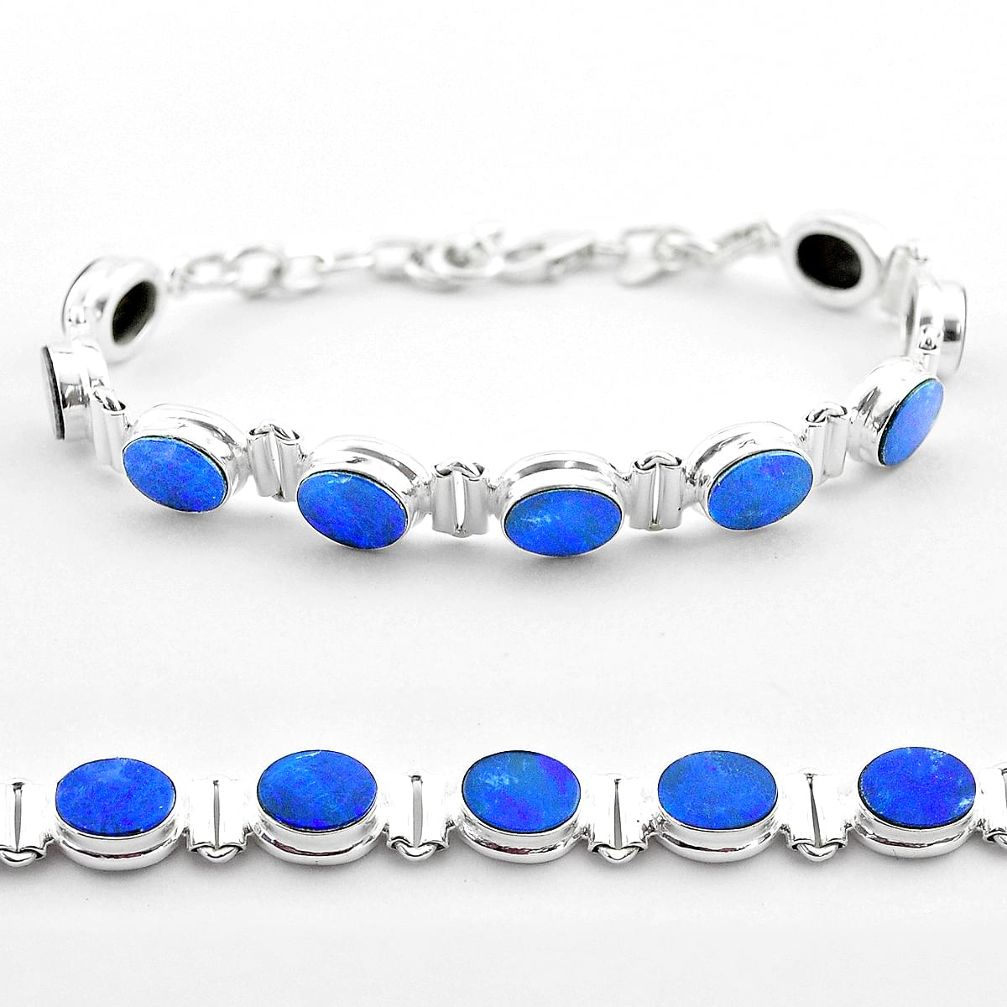 19.51cts tennis natural blue doublet opal australian 925 silver bracelet t45355