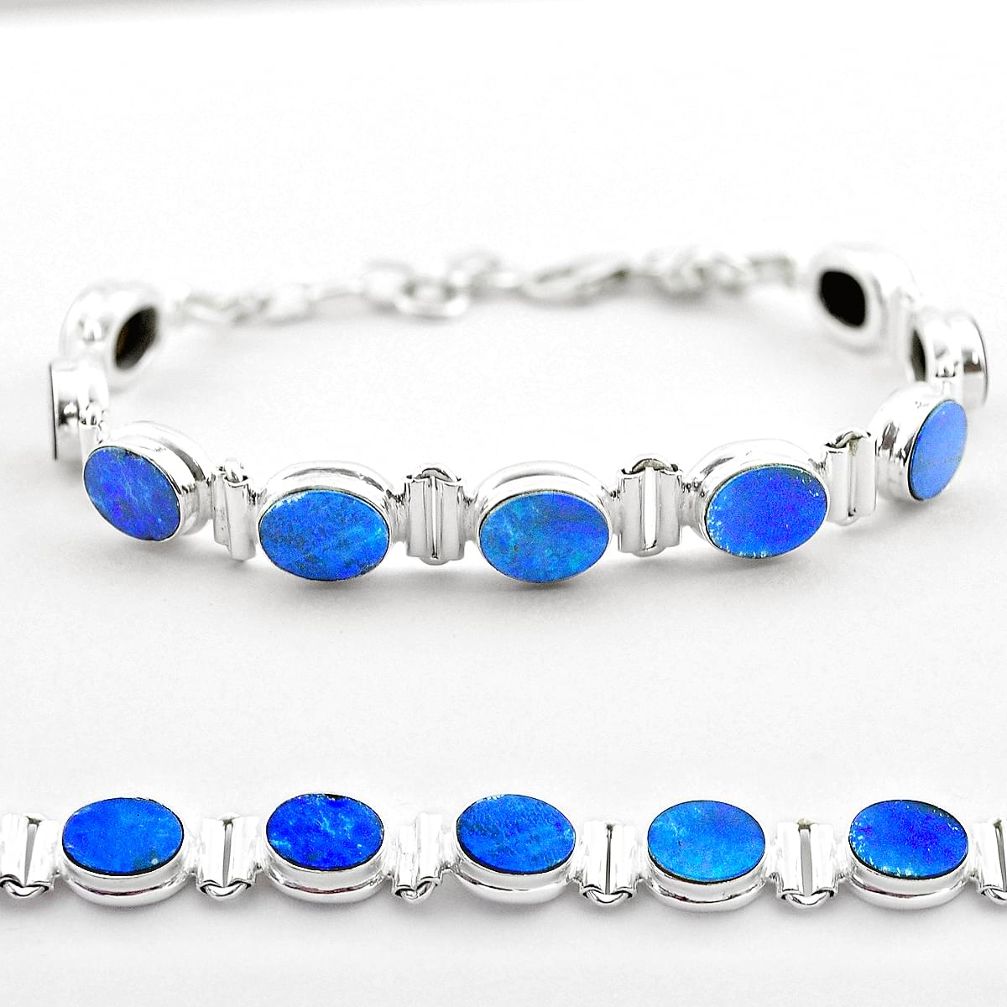 19.24cts tennis natural blue doublet opal australian 925 silver bracelet t45357
