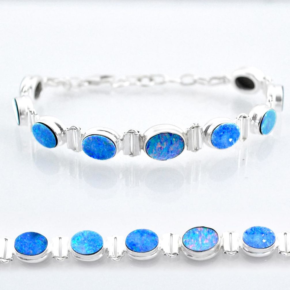 22.75cts tennis natural blue doublet opal australian 925 silver bracelet t47490