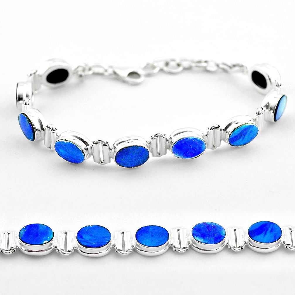 19.30cts tennis natural blue doublet opal australian oval silver bracelet t45345