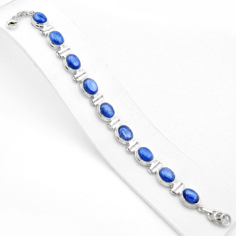 39.13cts tennis natural blue kyanite 925 sterling silver bracelet jewelry u29741