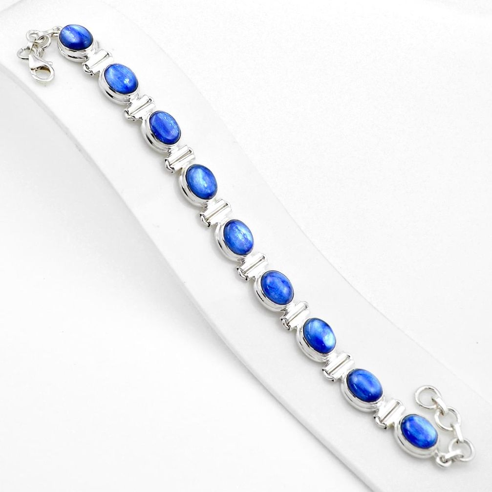 39.17cts tennis natural blue kyanite 925 sterling silver bracelet jewelry u29744