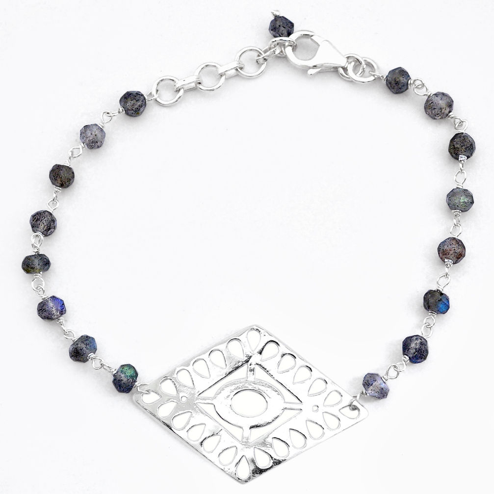 8.24cts tennis natural blue labradorite 925 silver beads bracelet u65222
