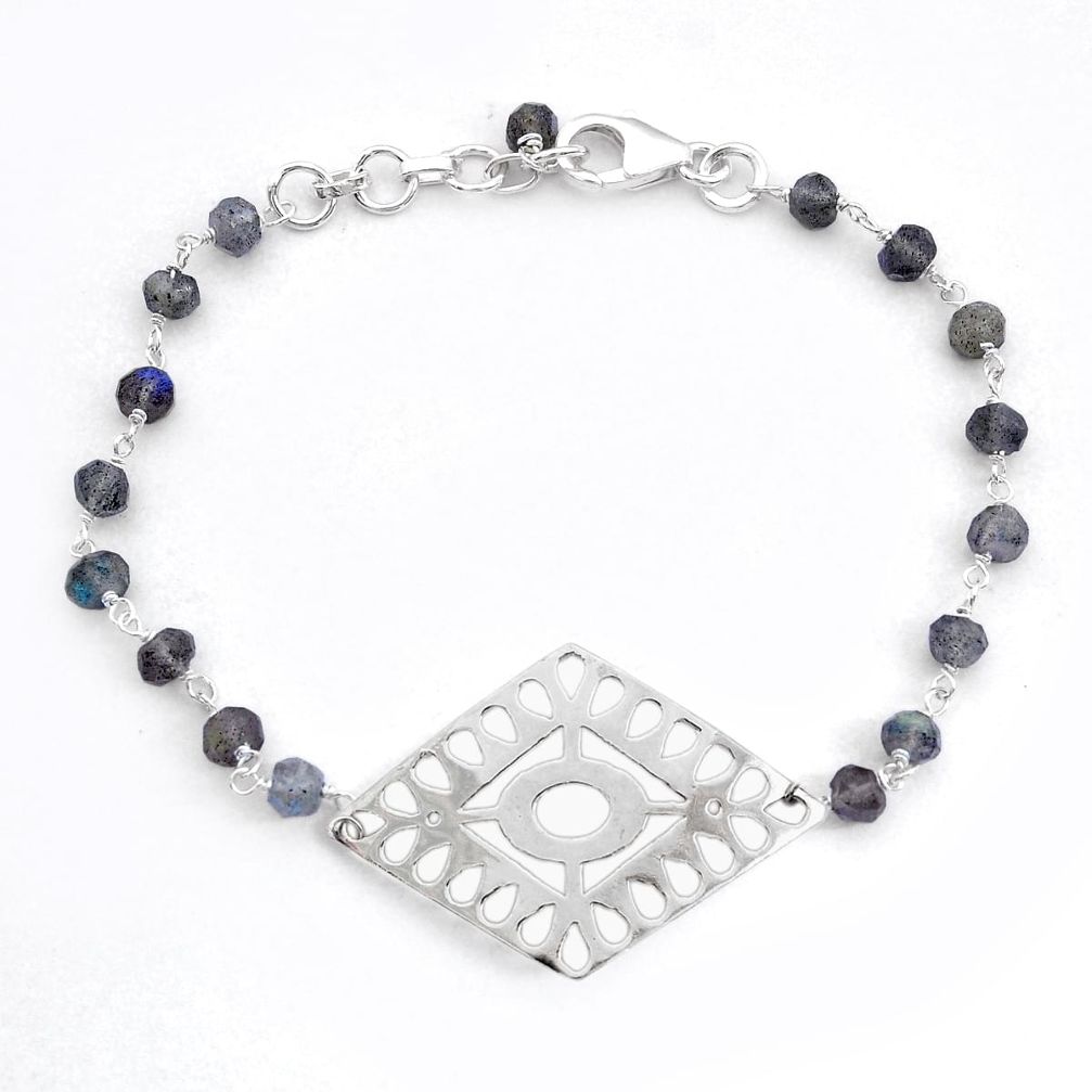 8.24cts tennis natural blue labradorite 925 silver beads bracelet u65226