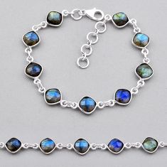 18.90cts tennis natural blue labradorite 925 silver checker cut bracelet n32617