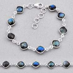 18.95cts tennis natural blue labradorite 925 silver checker cut bracelet n32619