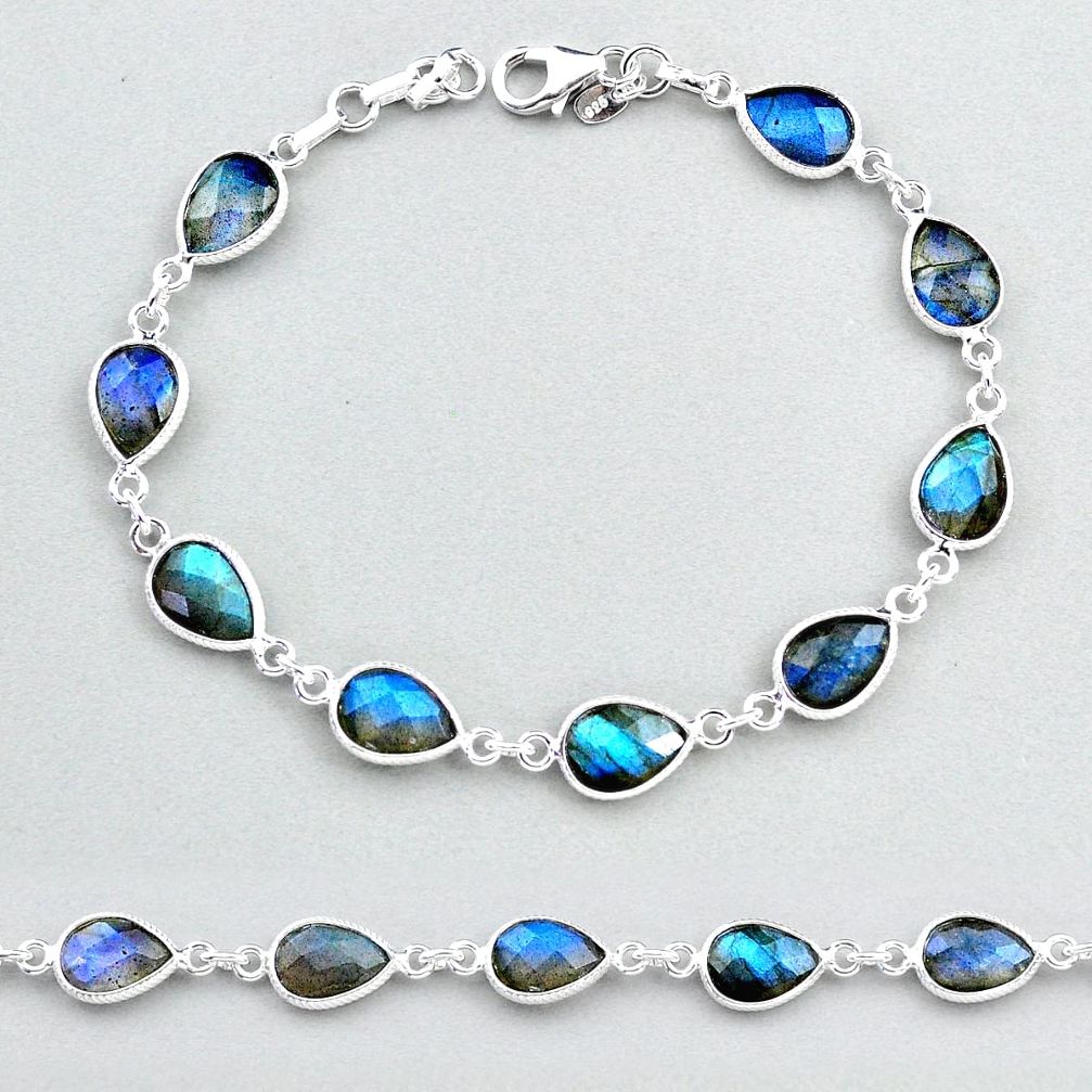 19.27cts tennis natural blue labradorite 925 sterling silver bracelet t48757