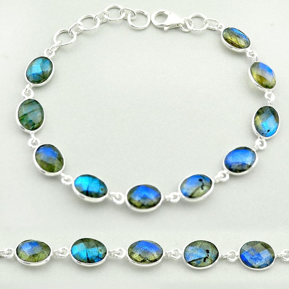 21.25cts tennis natural blue labradorite 925 sterling silver bracelet t58916