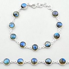 26.68cts tennis natural blue labradorite 925 sterling silver link gemstone bracelet u48909