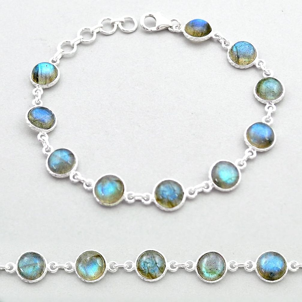 25.28cts tennis natural blue labradorite 925 sterling silver link gemstone bracelet u48917