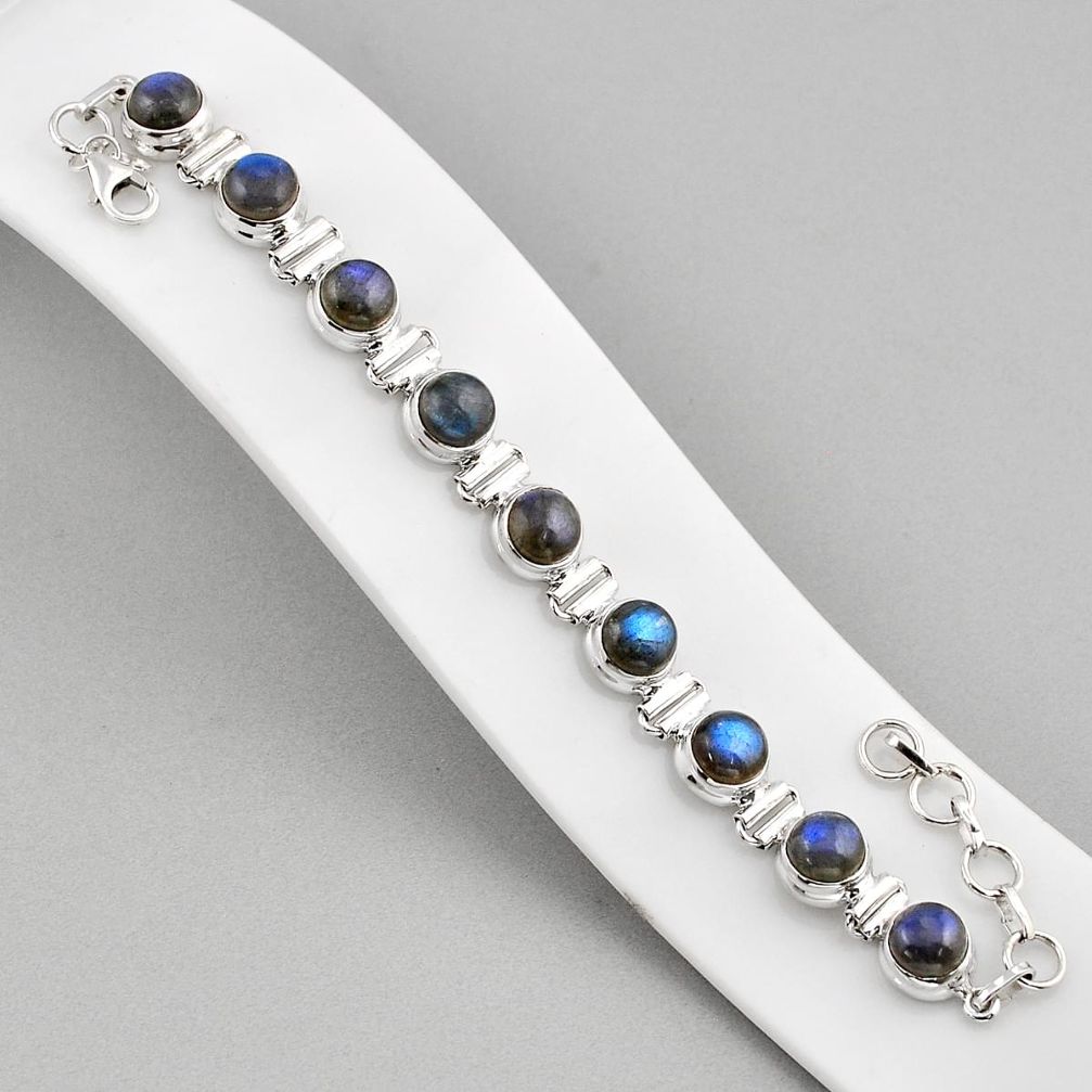 28.32cts tennis natural blue labradorite 925 sterling silver bracelet y57970