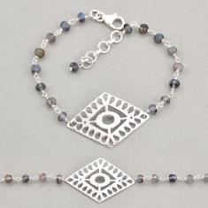 7.39cts tennis natural blue labradorite beads sterling silver bracelet y76156