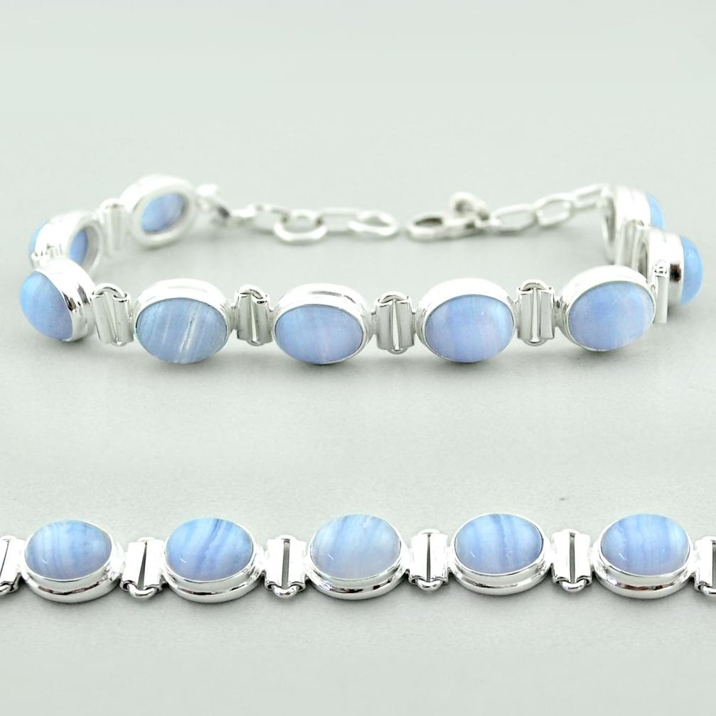 37.85cts tennis natural blue lace agate 925 sterling silver bracelet t55631