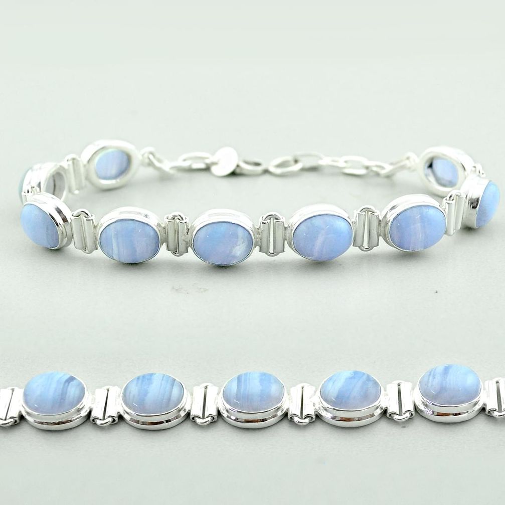 37.48cts tennis natural blue lace agate 925 sterling silver bracelet t55634