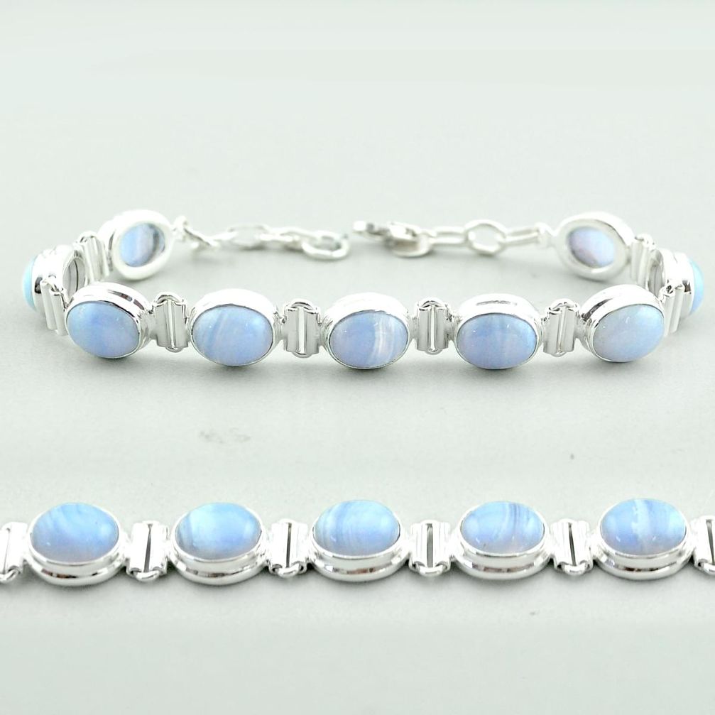38.25cts tennis natural blue lace agate 925 sterling silver bracelet t55636