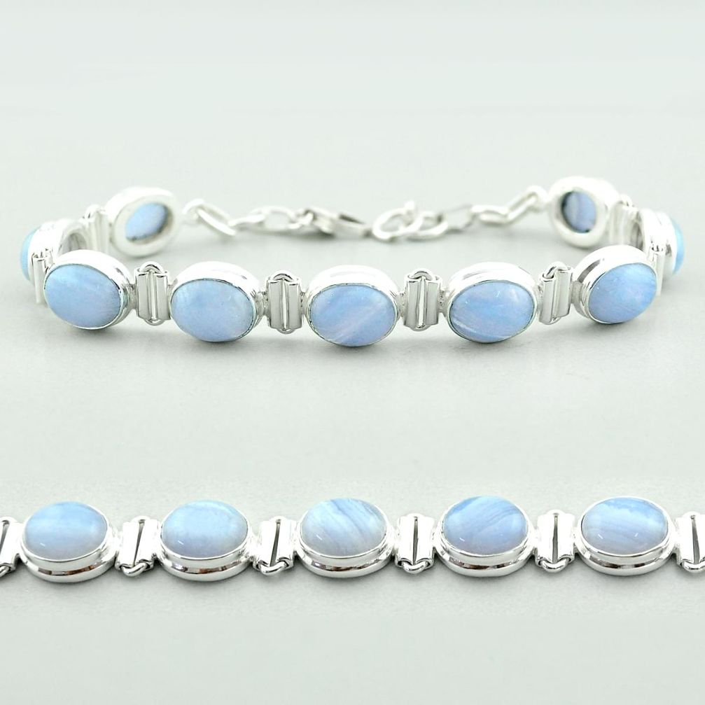 37.60cts tennis natural blue lace agate 925 sterling silver bracelet t55638