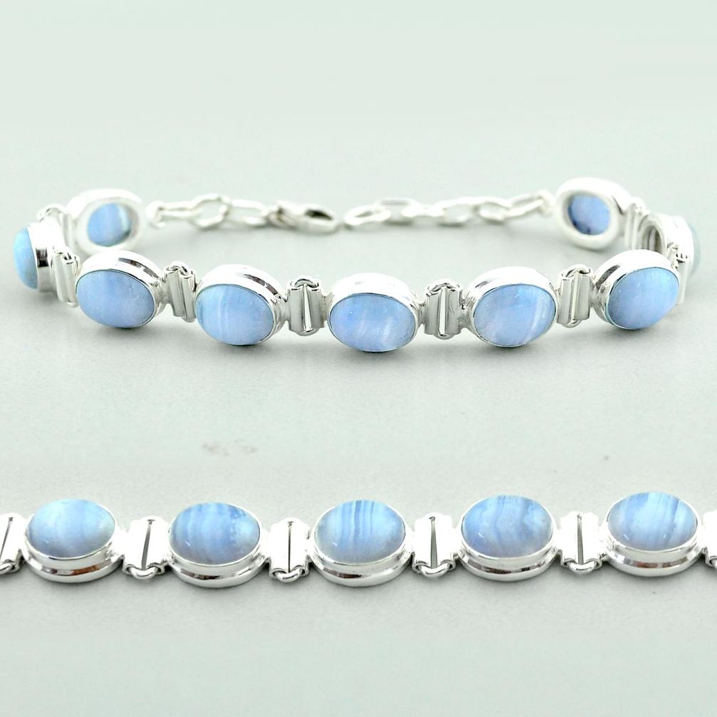 38.23cts tennis natural blue lace agate oval 925 sterling silver bracelet t55635
