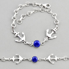 3.30cts tennis natural blue lapis lazuli 925 silver anchor charm bracelet y57864