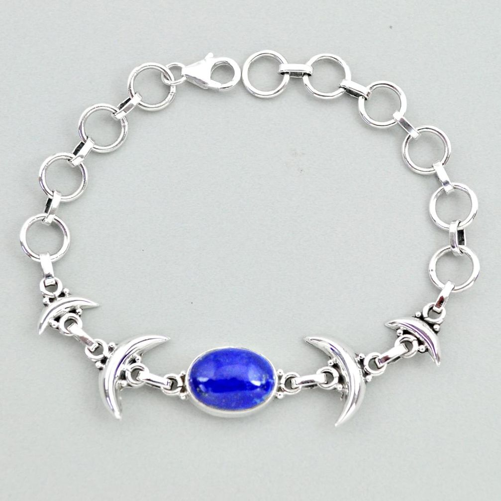 6.52cts tennis natural blue lapis lazuli 925 silver moon bracelet t38822