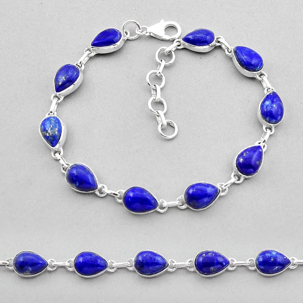 25.34cts tennis natural blue lapis lazuli 925 sterling silver bracelet n51865