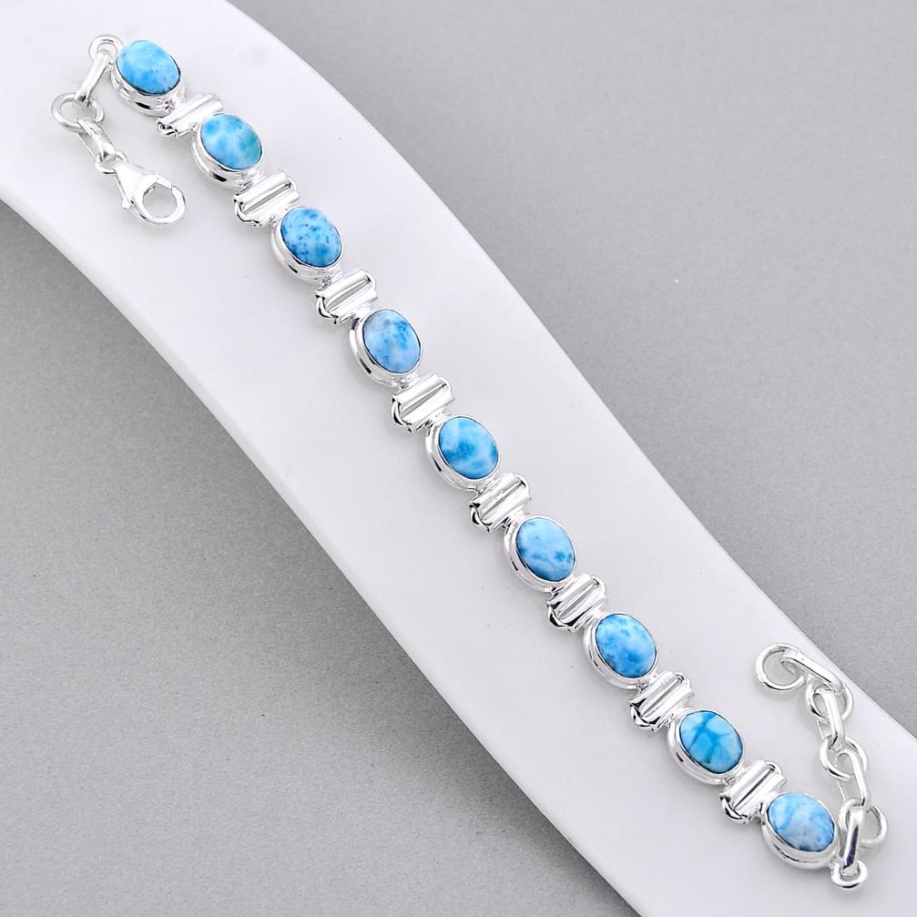 20.40cts tennis natural blue larimar 925 sterling silver bracelet jewelry n34281