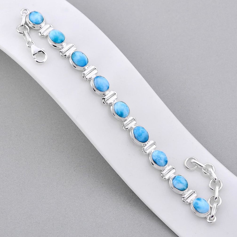 19.33cts tennis natural blue larimar 925 sterling silver bracelet jewelry n34282