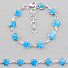 22.09cts tennis natural blue larimar 925 sterling silver bracelet jewelry n38965