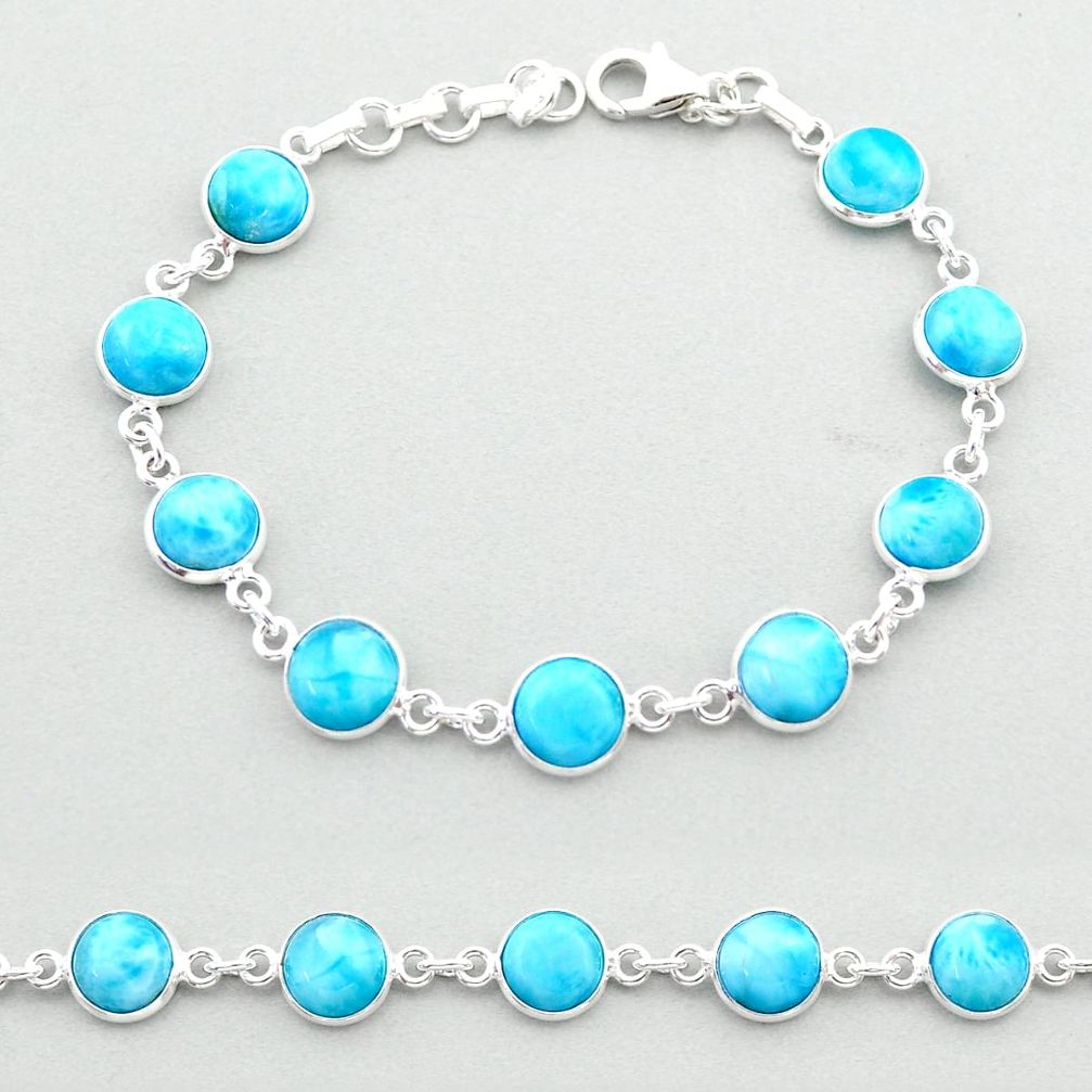 23.06cts tennis natural blue larimar 925 sterling silver bracelet jewelry t40342