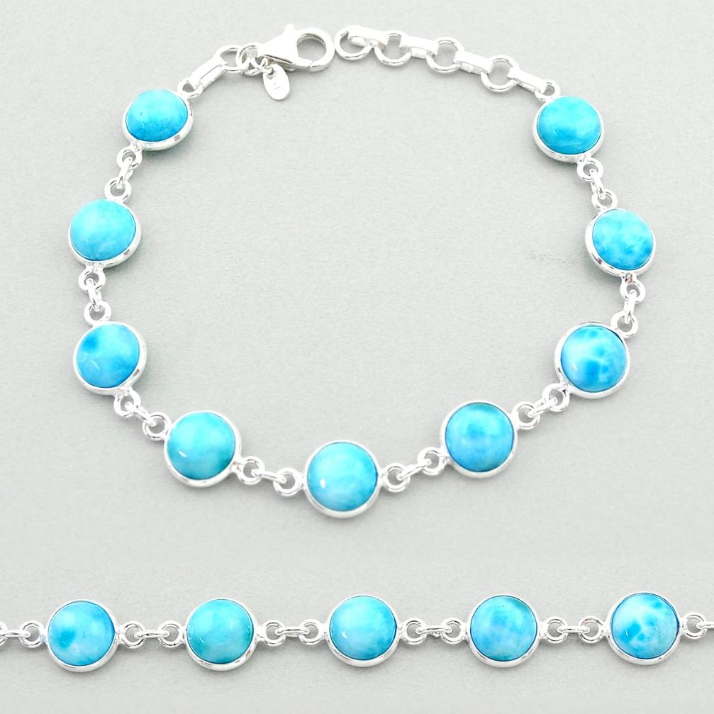 9.05cts tennis natural blue larimar 925 sterling silver bracelet jewelry t40343