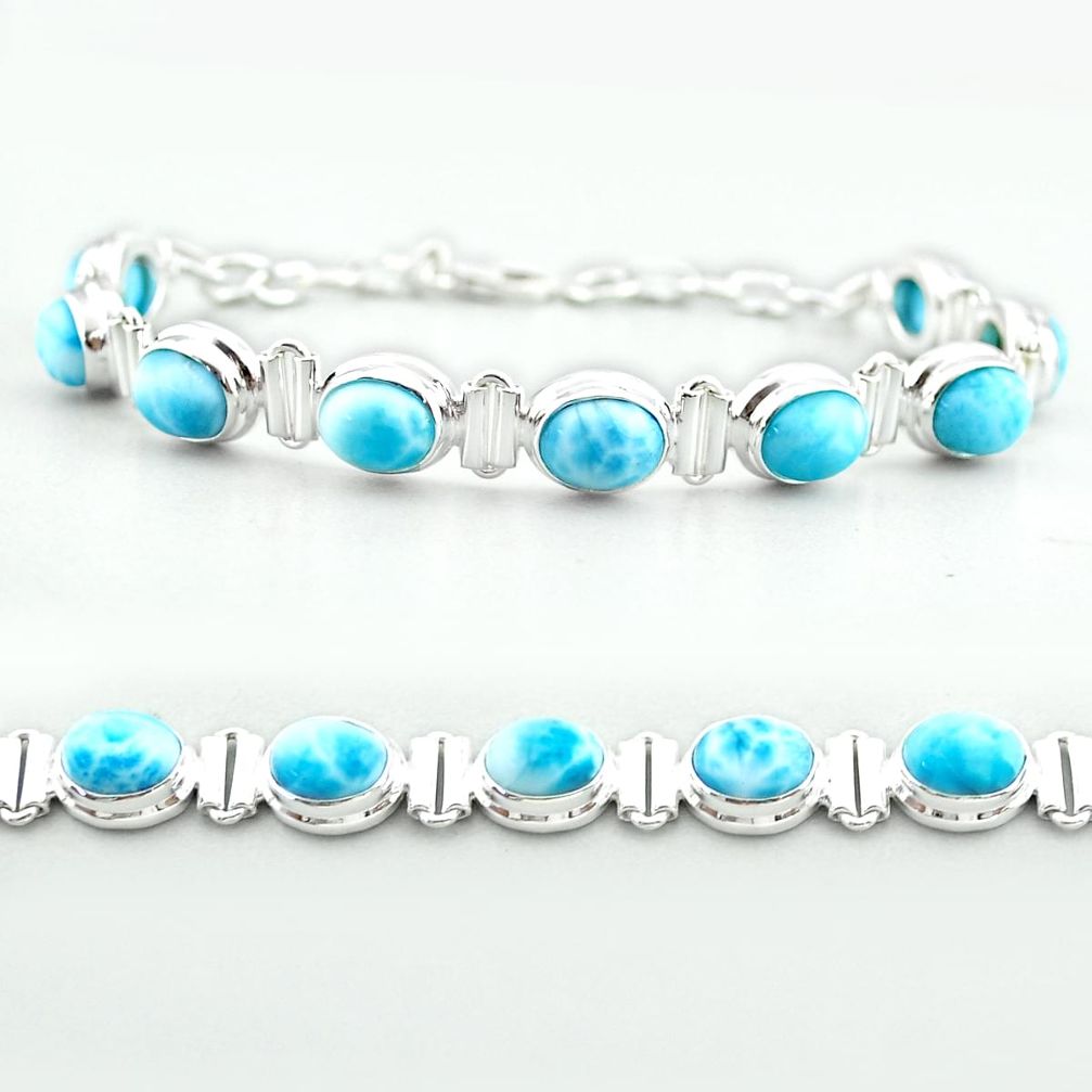 30.39cts tennis natural blue larimar 925 sterling silver bracelet jewelry t55043