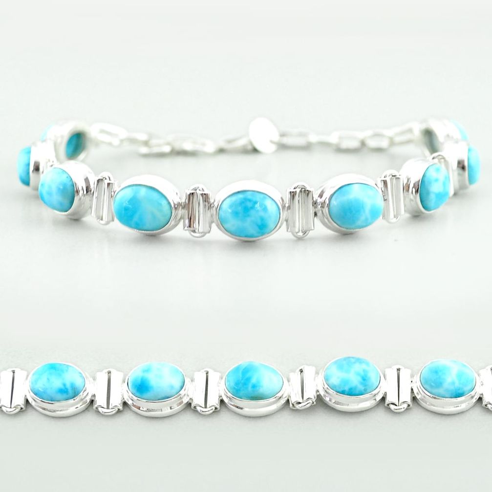 29.80cts tennis natural blue larimar 925 sterling silver bracelet jewelry t55047