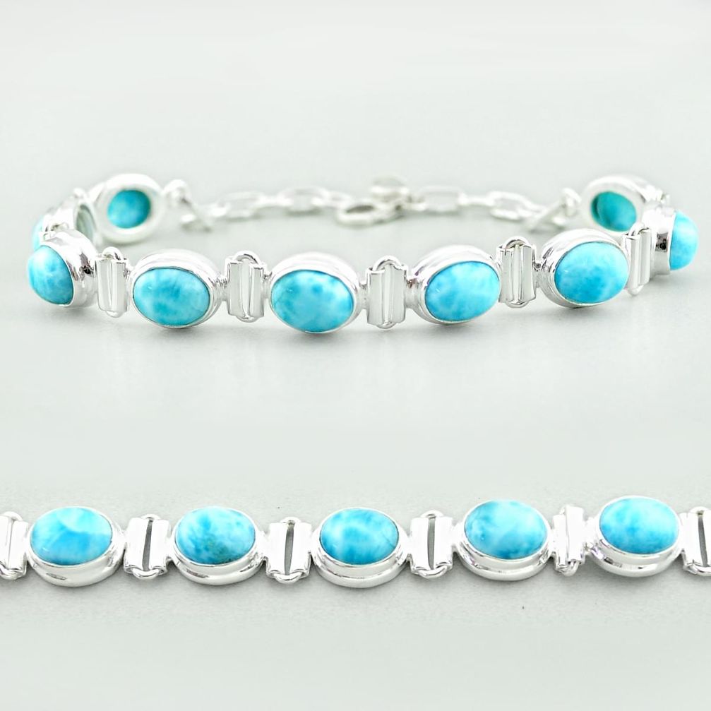 30.05cts tennis natural blue larimar 925 sterling silver bracelet jewelry t55049