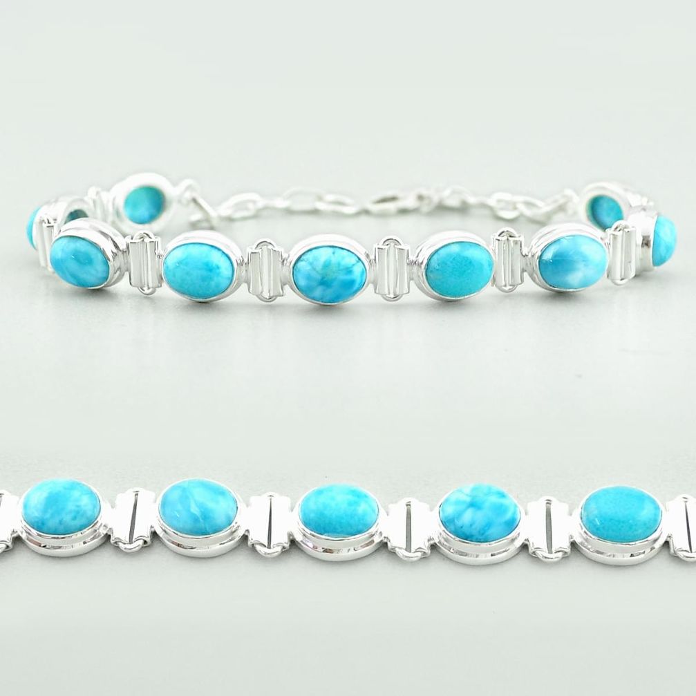 30.39cts tennis natural blue larimar 925 sterling silver bracelet jewelry t55050