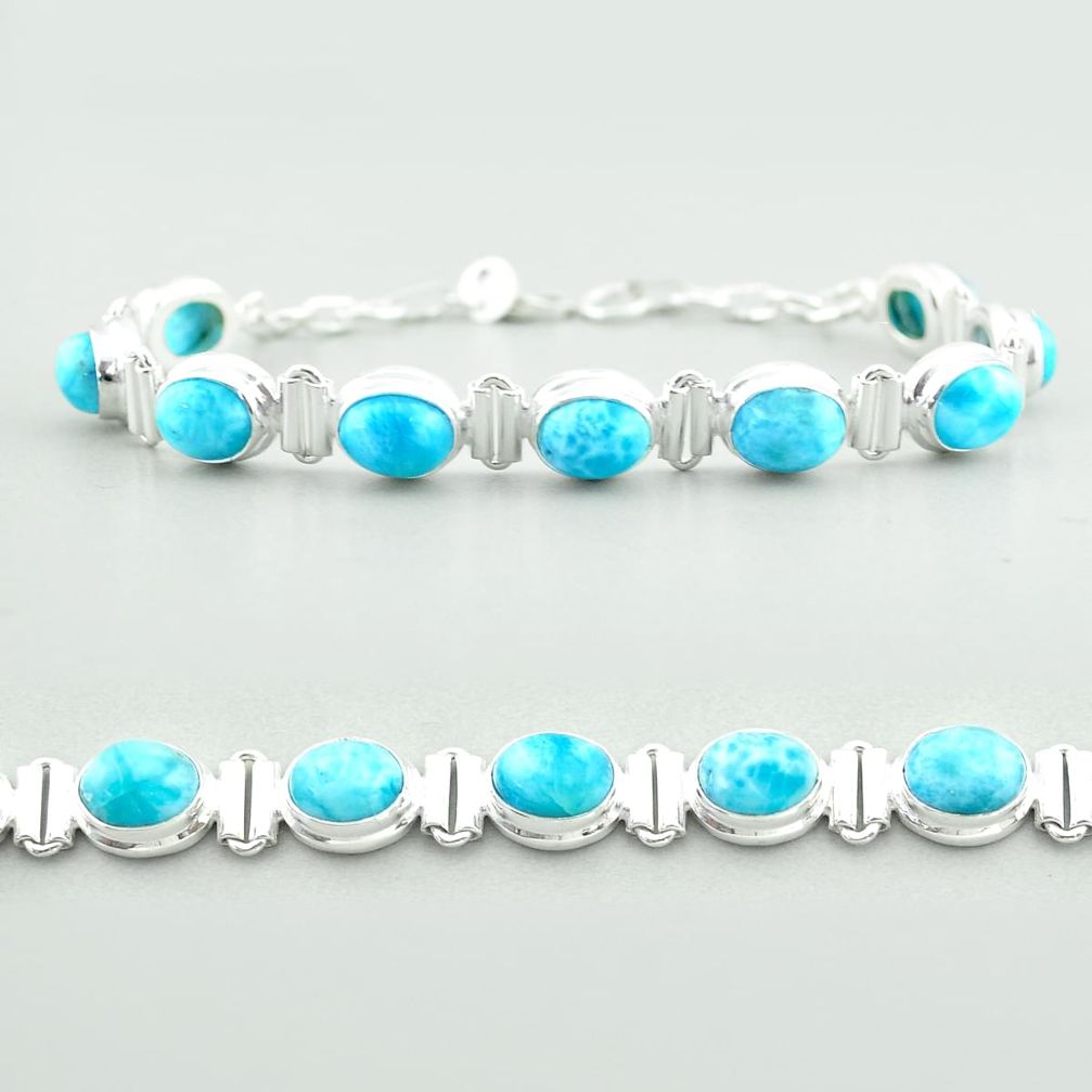 30.13cts tennis natural blue larimar 925 sterling silver bracelet jewelry t55052